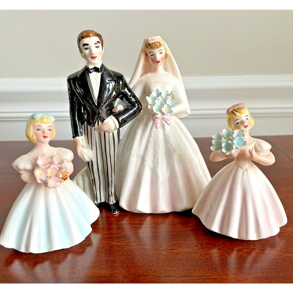 Vintage Lefton Bridal Party Bride Groom Flower Girls Wedding 1960s